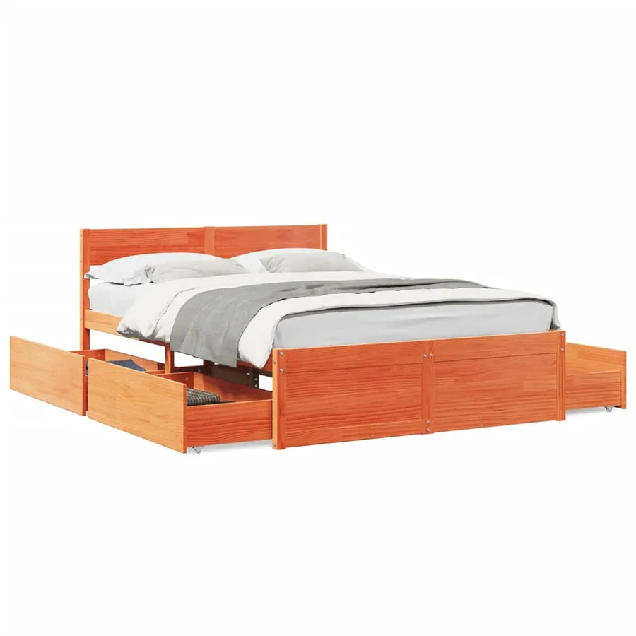 Cadre de lit sans matelas cire marron 140x190cm bois pin massif - 2