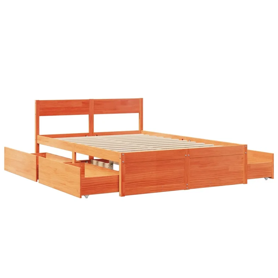 Cadre de lit sans matelas cire marron 140x190cm bois pin massif - 7