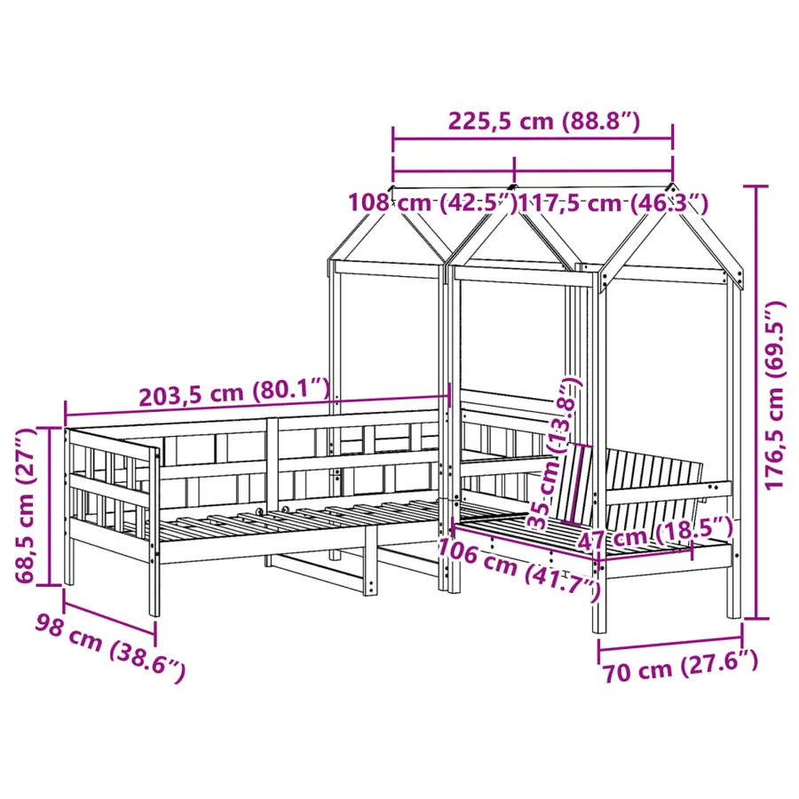 Ensemble de lit de jour avec toit sans matelas 90x200 cm - 13