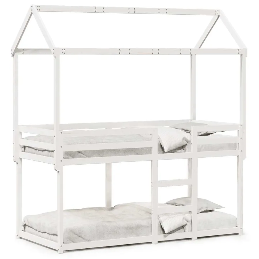 Lit superposé sans matelas blanc 90x200 cm bois de pin massif - 2