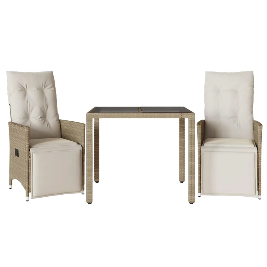 Ensemble de bistro de jardin 3 pcs coussins beige poly rotin - 2