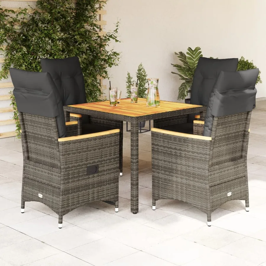 Ensemble à manger de jardin 5 pcs coussins gris résine tressée