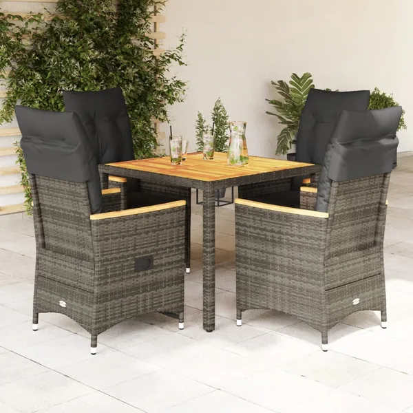Ensemble à manger de jardin 5 pcs coussins gris résine tressée