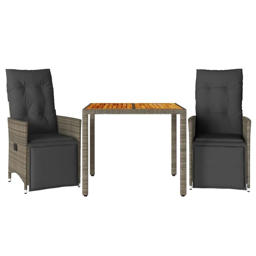 Ensemble de bistro de jardin 3 pcs coussins gris poly rotin - 2