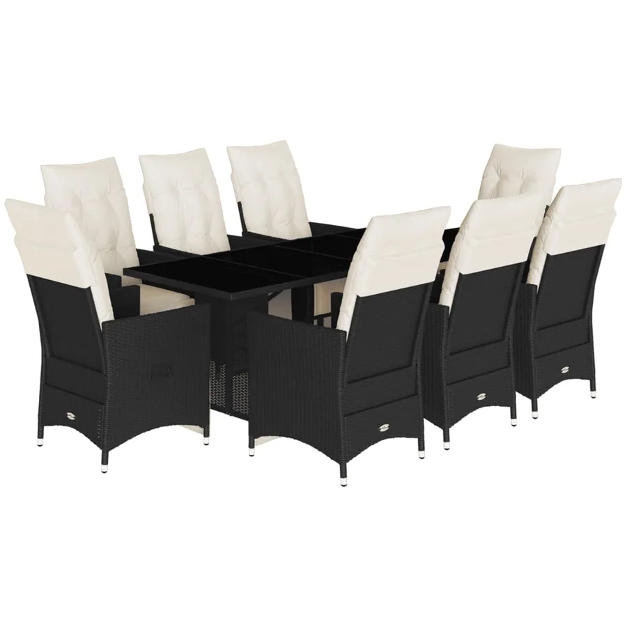 Ensemble à manger de jardin 9pcs coussins noir résine tressée - 2