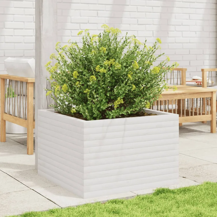Jardinière blanc 70x70x45,5 cm bois de pin massif - 3