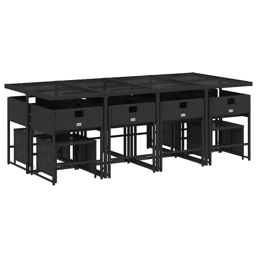 Ensemble à manger de jardin 13 pcs coussins noir résine tressée - 4