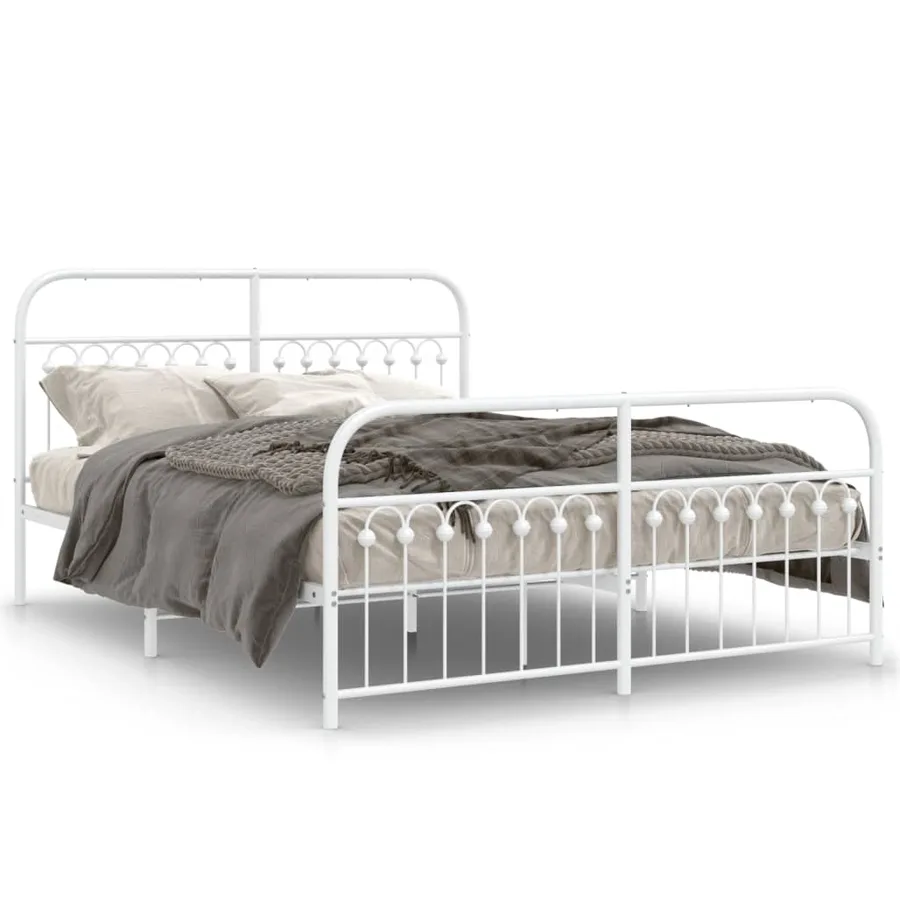Cadre de lit métal sans matelas et pied de lit blanc 150x200 cm - 2