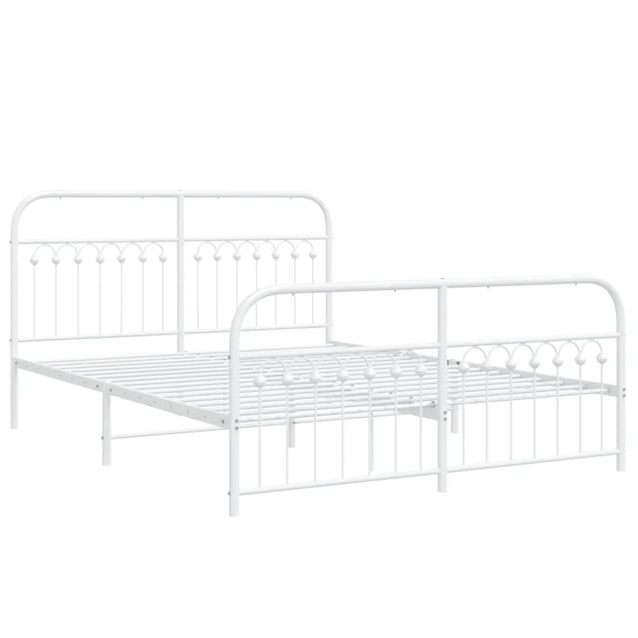 Cadre de lit métal sans matelas et pied de lit blanc 150x200 cm - 3