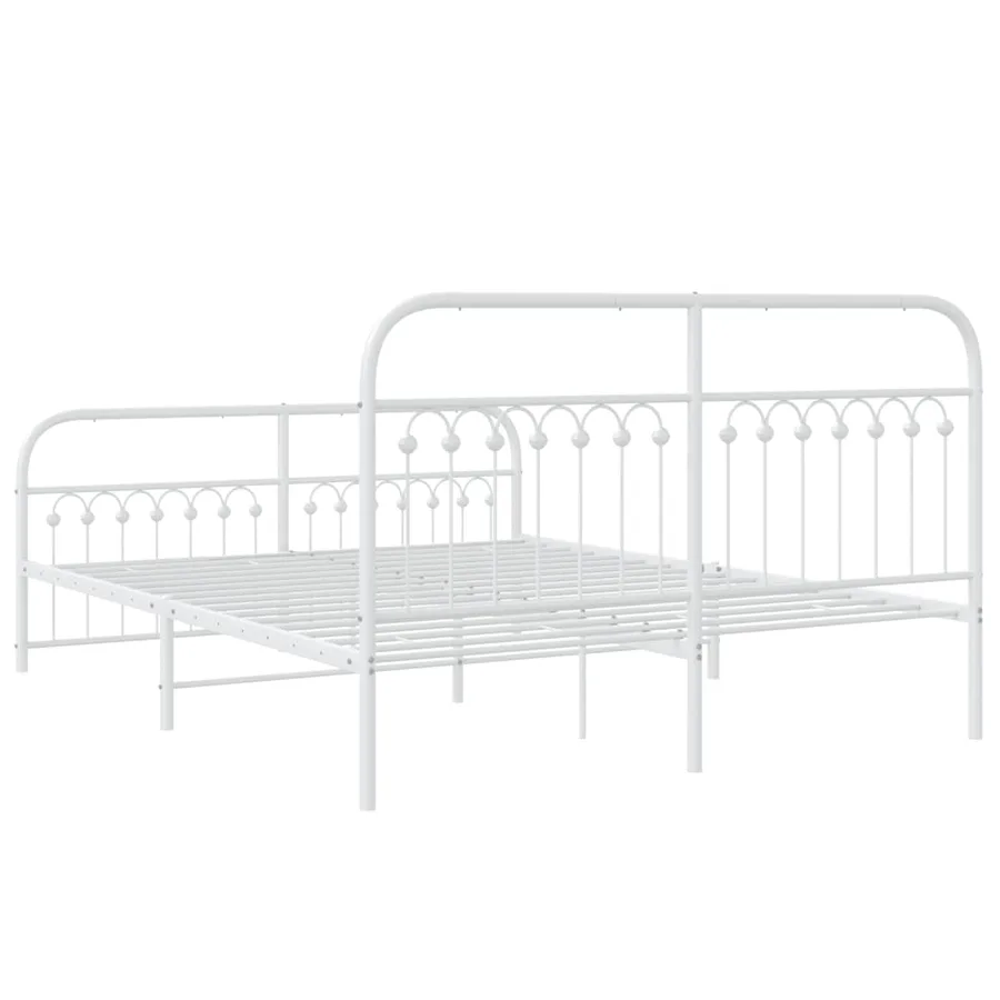 Cadre de lit métal sans matelas et pied de lit blanc 150x200 cm - 6