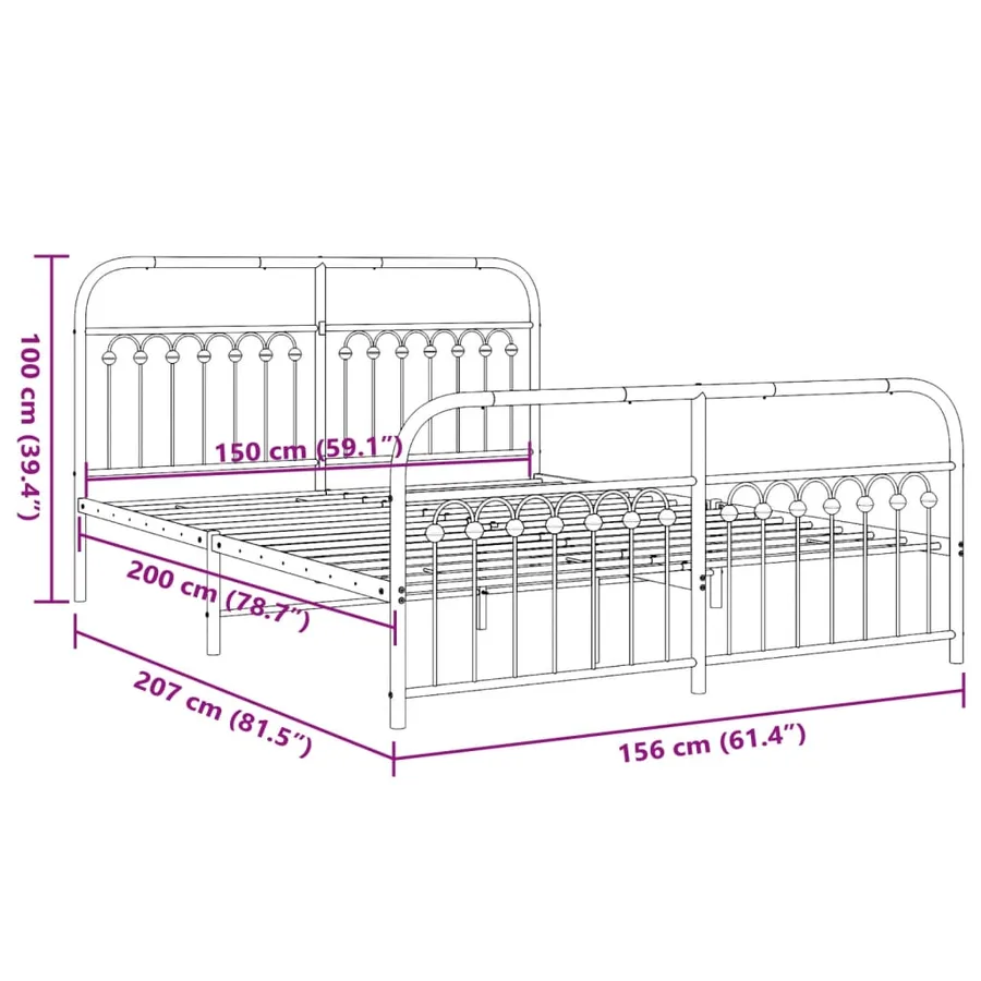 Cadre de lit métal sans matelas et pied de lit blanc 150x200 cm - 8