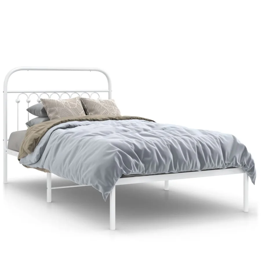 Cadre de lit métal sans matelas et tête de lit blanc 100x190 cm - 2