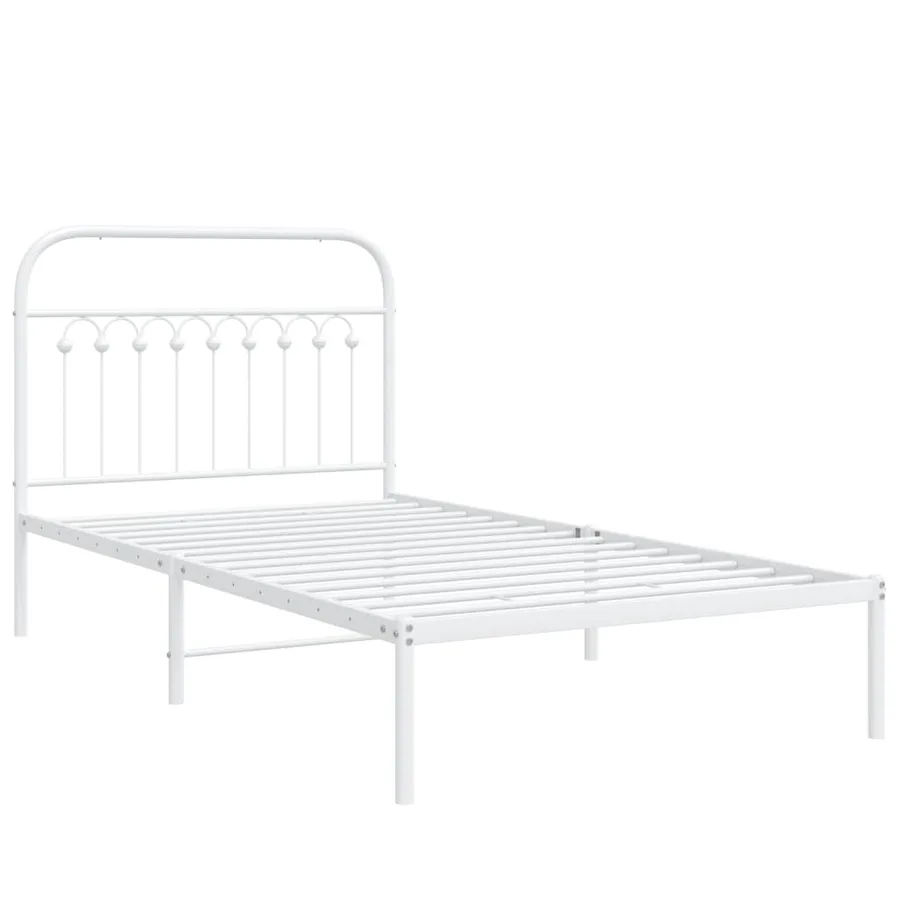 Cadre de lit métal sans matelas et tête de lit blanc 100x190 cm - 3