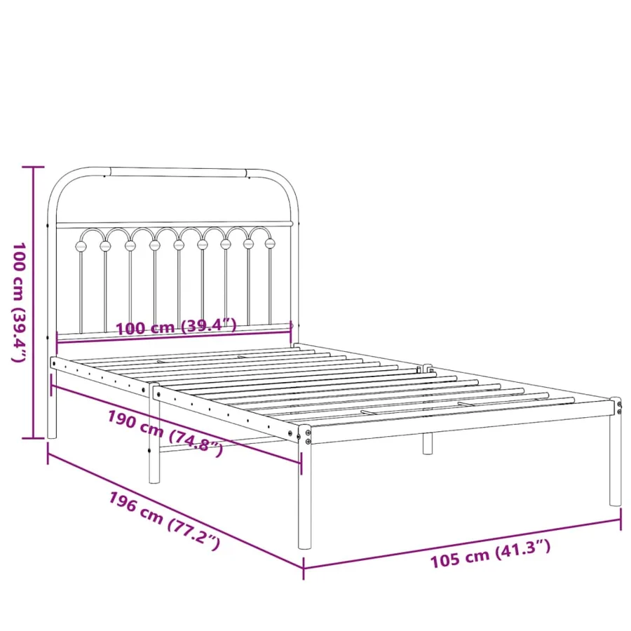 Cadre de lit métal sans matelas et tête de lit blanc 100x190 cm - 8
