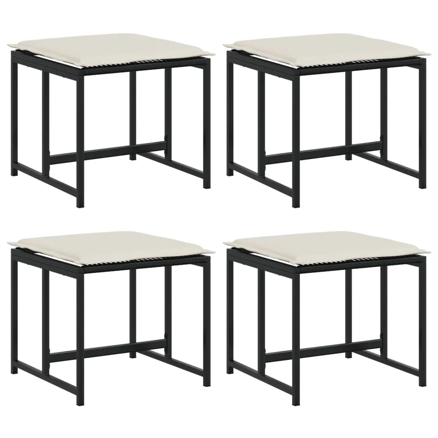 Tabourets de jardin avec coussins lot de 4 noir résine tressée - 2