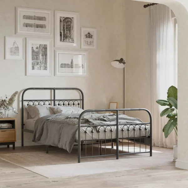 Cadre de lit métal sans matelas avec pied de lit noir 120x190cm