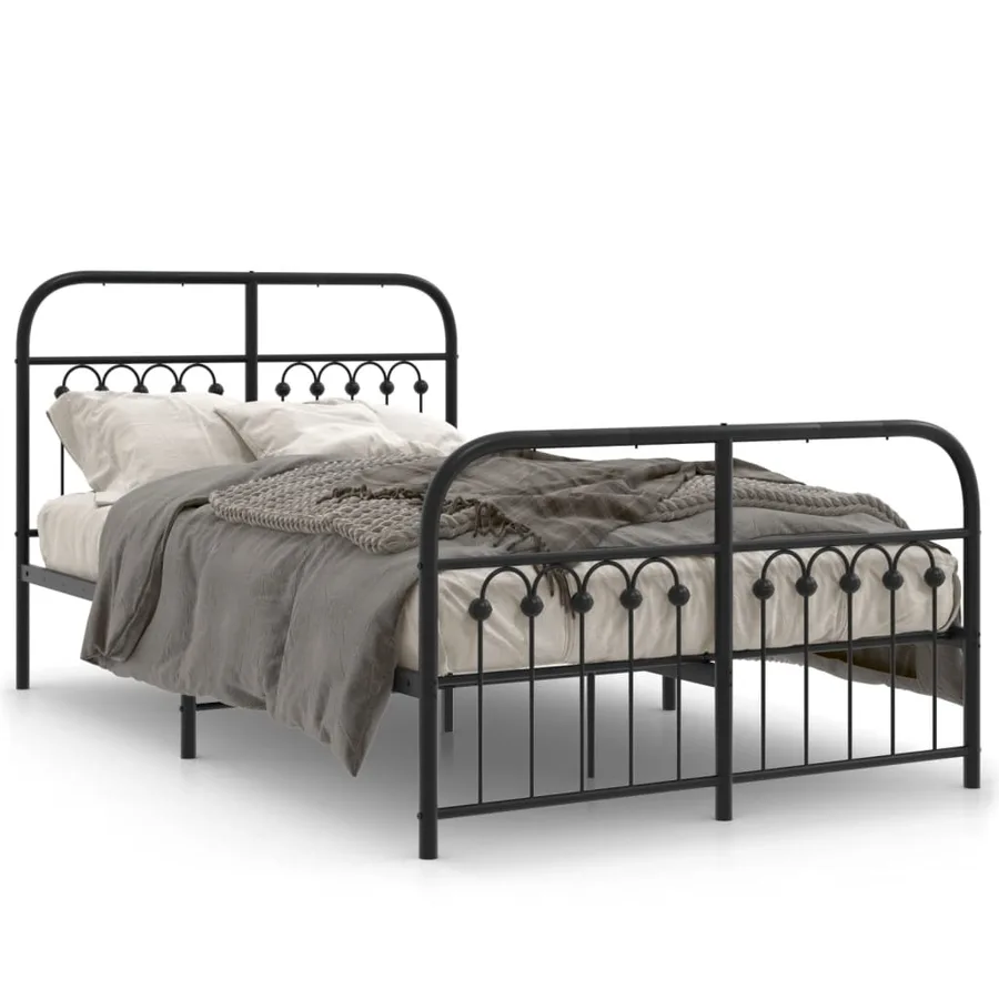 Cadre de lit métal sans matelas avec pied de lit noir 120x190cm - 2