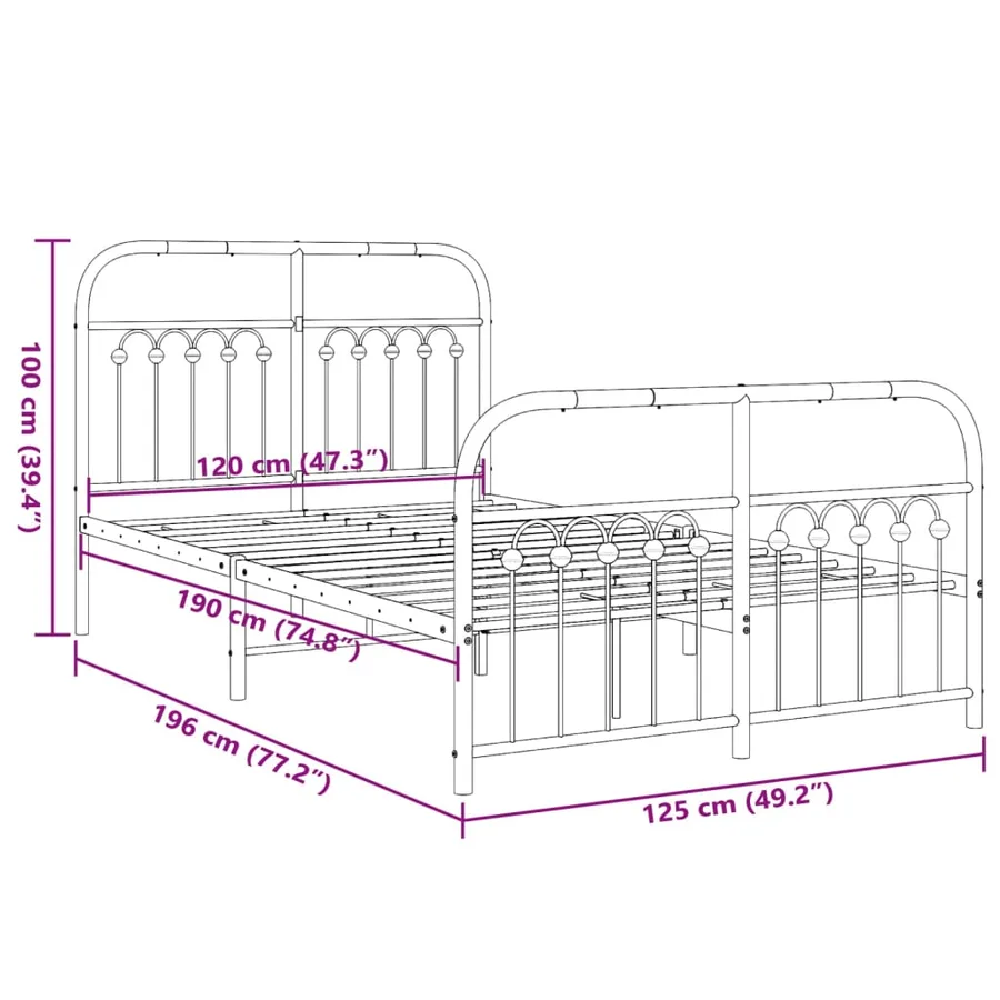 Cadre de lit métal sans matelas avec pied de lit noir 120x190cm - 8