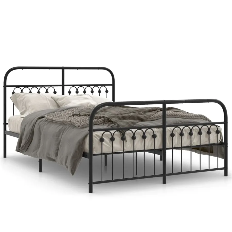 Cadre de lit métal sans matelas avec pied de lit noir 137x190cm - 2
