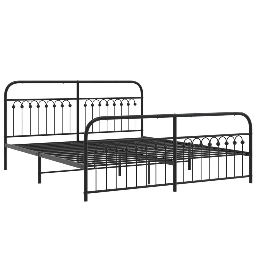 Cadre de lit métal sans matelas avec pied de lit noir 183x203cm - 3