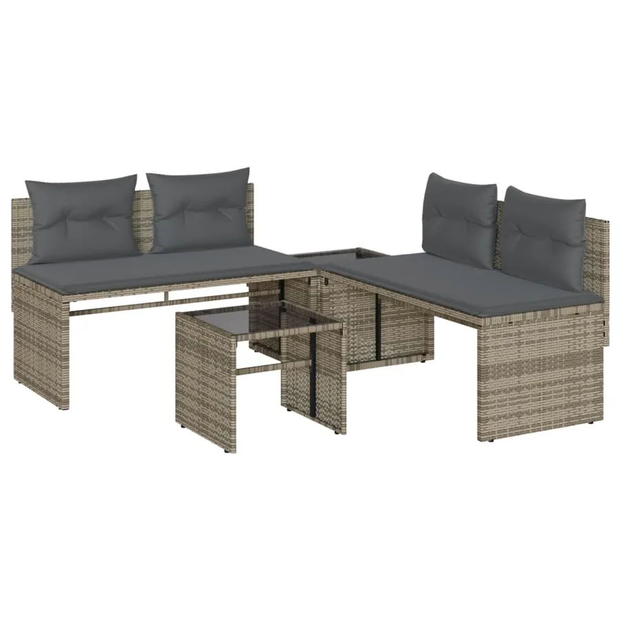 Salon de jardin 4 pcs avec coussins gris résine tressée - 2