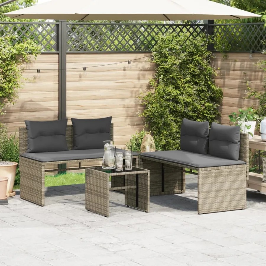 Salon de jardin 4 pcs avec coussins gris résine tressée - 3