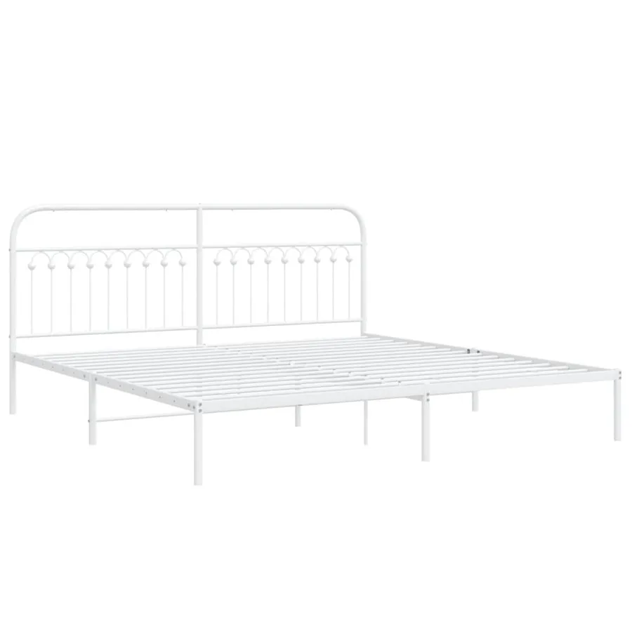 Cadre de lit métal sans matelas et tête de lit blanc 193x203 cm - 3