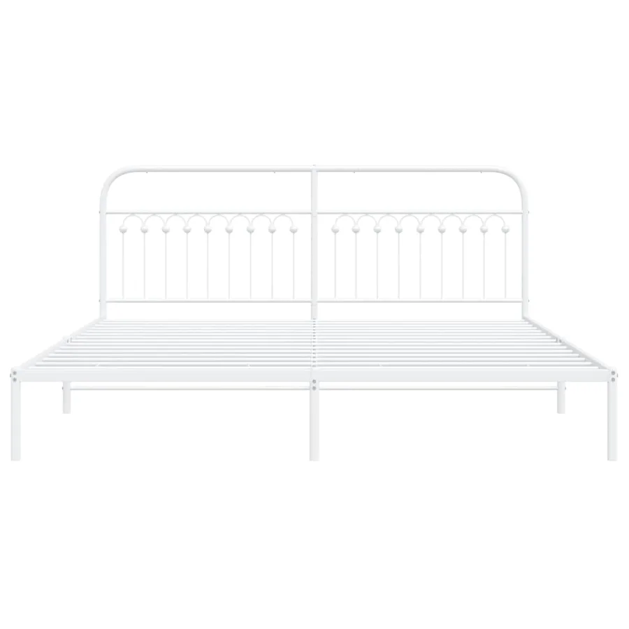 Cadre de lit métal sans matelas et tête de lit blanc 193x203 cm - 4