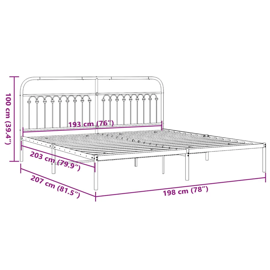 Cadre de lit métal sans matelas et tête de lit blanc 193x203 cm - 8