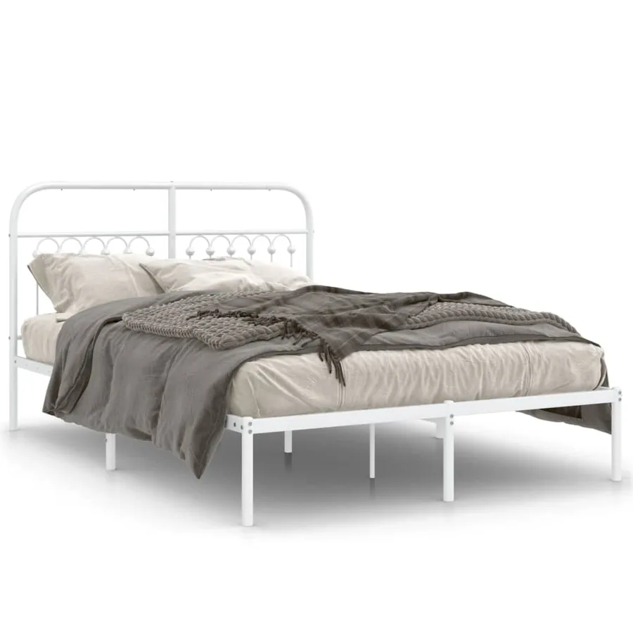Cadre de lit métal sans matelas et tête de lit blanc 135x190 cm - 2