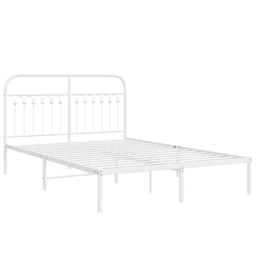 Cadre de lit métal sans matelas et tête de lit blanc 135x190 cm - 3