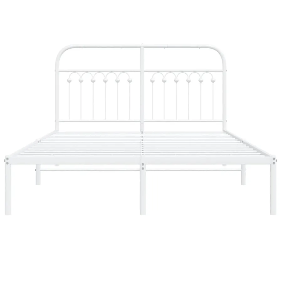 Cadre de lit métal sans matelas et tête de lit blanc 135x190 cm - 4
