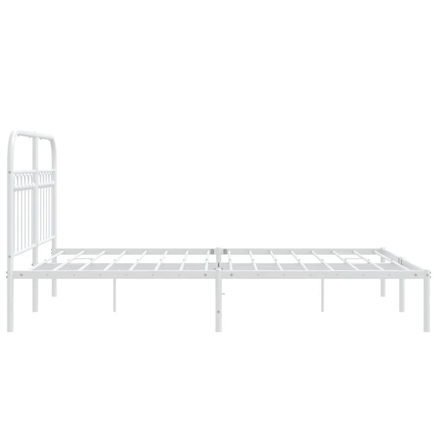Cadre de lit métal sans matelas et tête de lit blanc 135x190 cm - 5