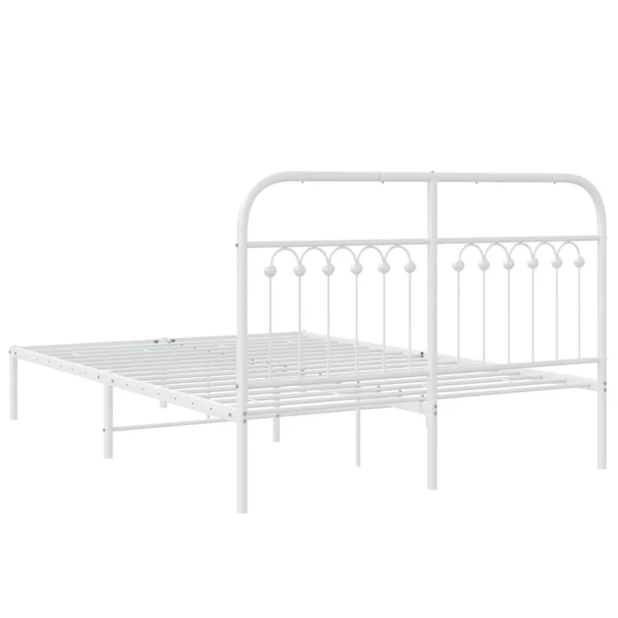 Cadre de lit métal sans matelas et tête de lit blanc 135x190 cm - 6