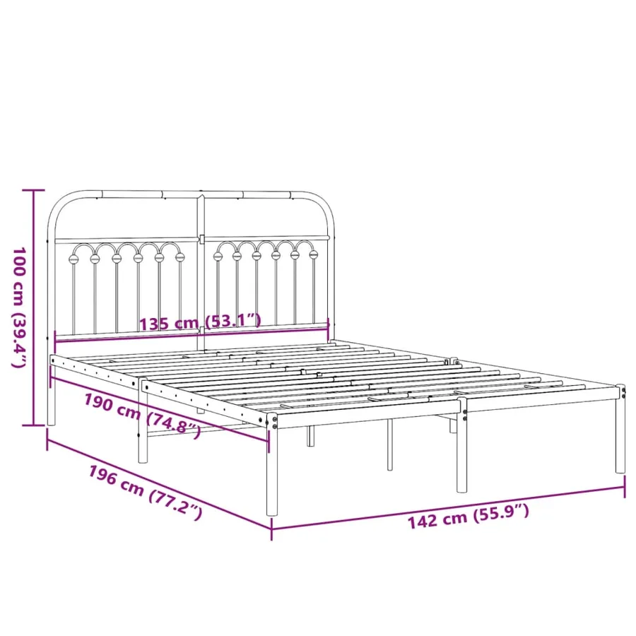 Cadre de lit métal sans matelas et tête de lit blanc 135x190 cm - 8