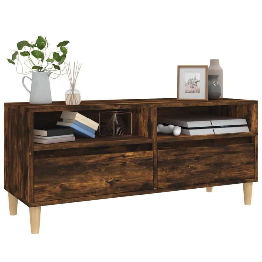 Meuble TV chêne fumé 100x34,5x44,5 cm bois d'ingénierie - 4