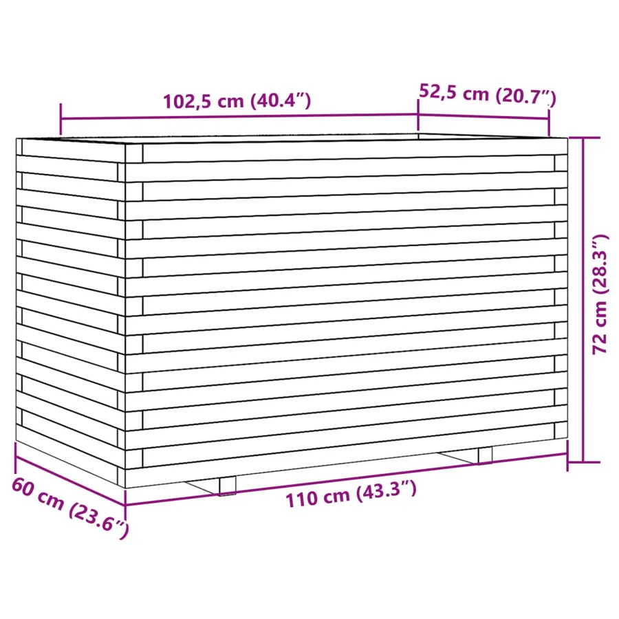 Jardinière cire marron 110x60x72 cm bois de pin massif - 10