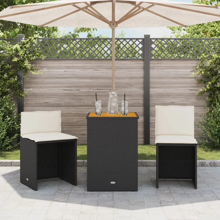 Ensemble de bistro 3 pcs avec coussins noir résine tressée - 3