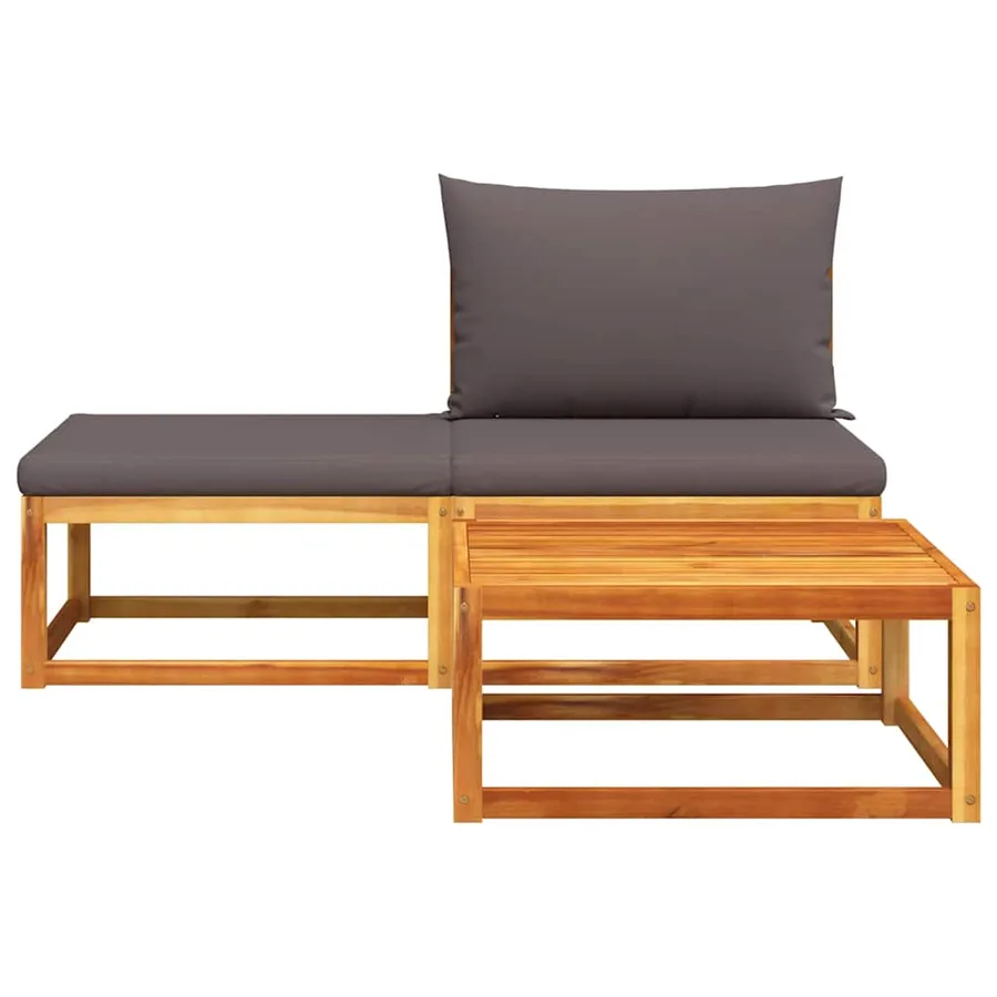 Ensemble de canapés de jardin 3 pièces avec coussins, bois d'acacia et corde, - 4