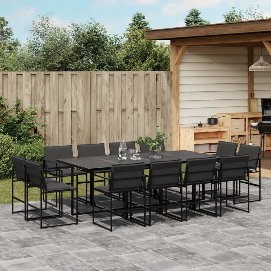 Ensemble à manger de jardin avec coussins 13 pcs noir textilène
