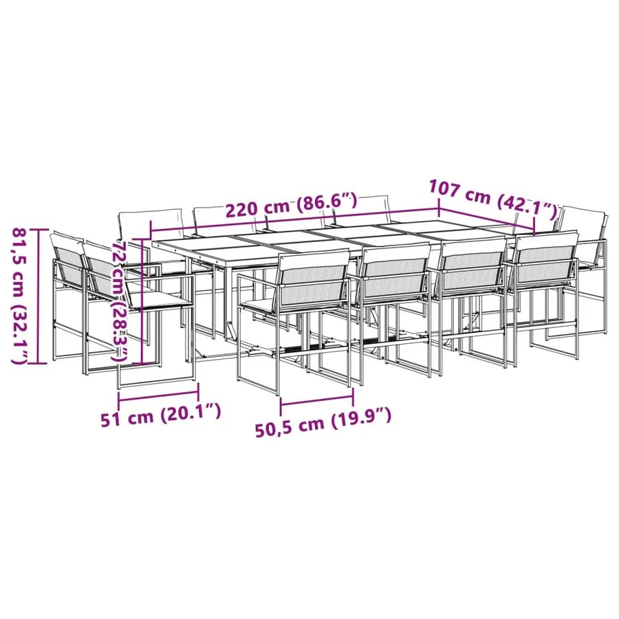 Ensemble à manger de jardin avec coussins 13 pcs noir textilène - 8