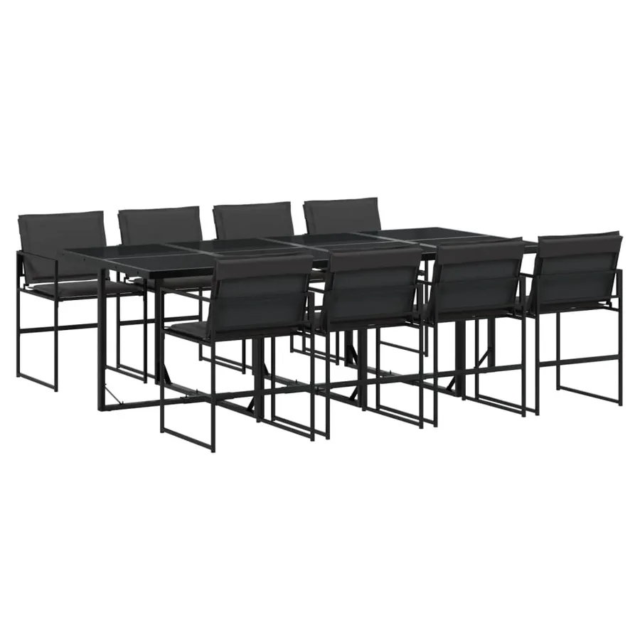 Ensemble à manger de jardin avec coussins 9 pcs noir textilène - 2