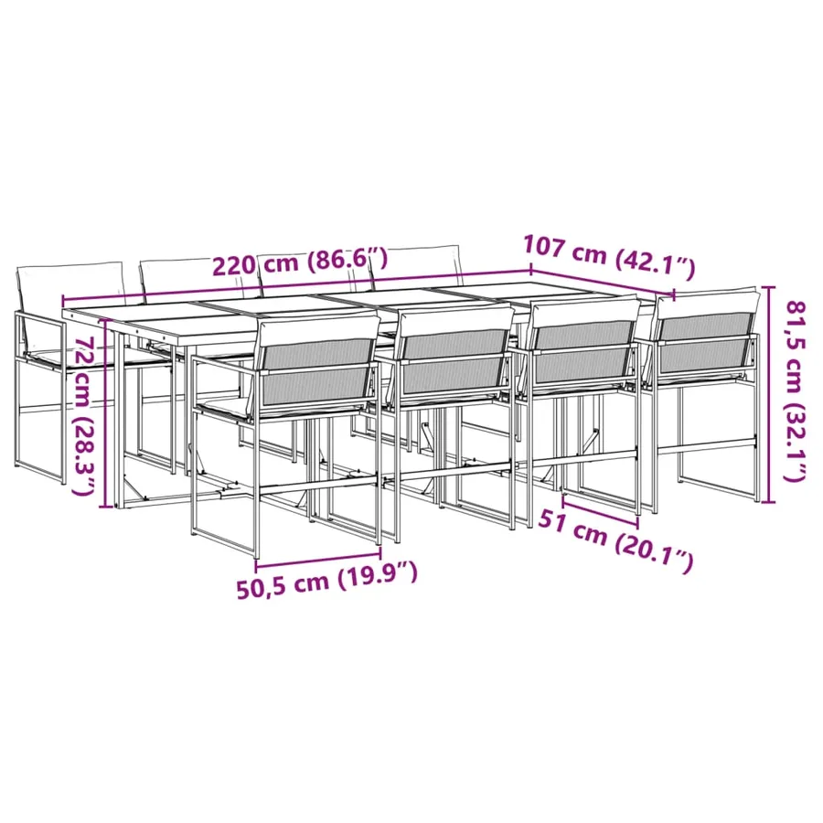 Ensemble à manger de jardin avec coussins 9 pcs noir textilène - 9
