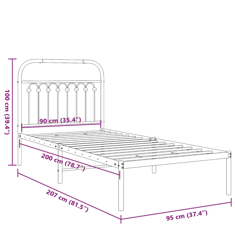 Cadre de lit métal sans matelas avec tête de lit noir 90x200 cm - 8