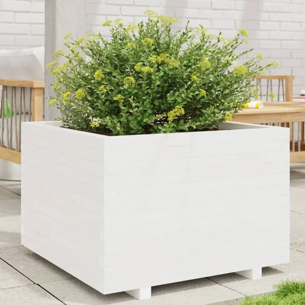 Jardinière blanc 70x70x49,5 cm bois de pin massif