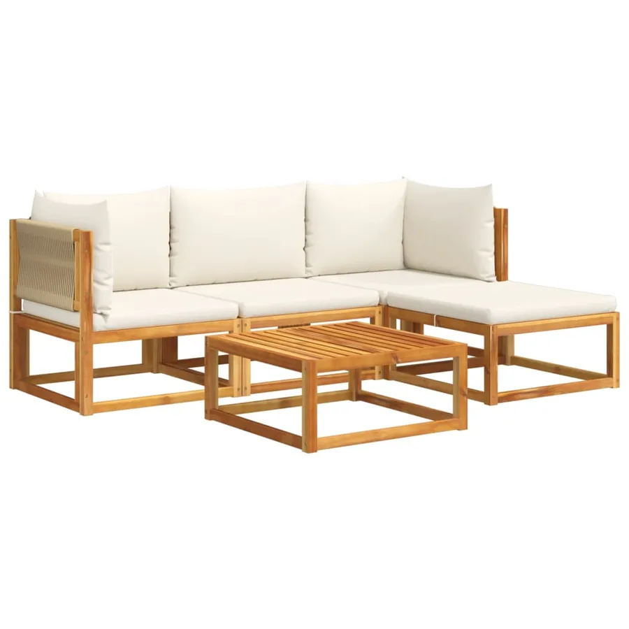 Ensemble de canapés de jardin 5 pièces avec coussins en bois d'acacia et corde - 2