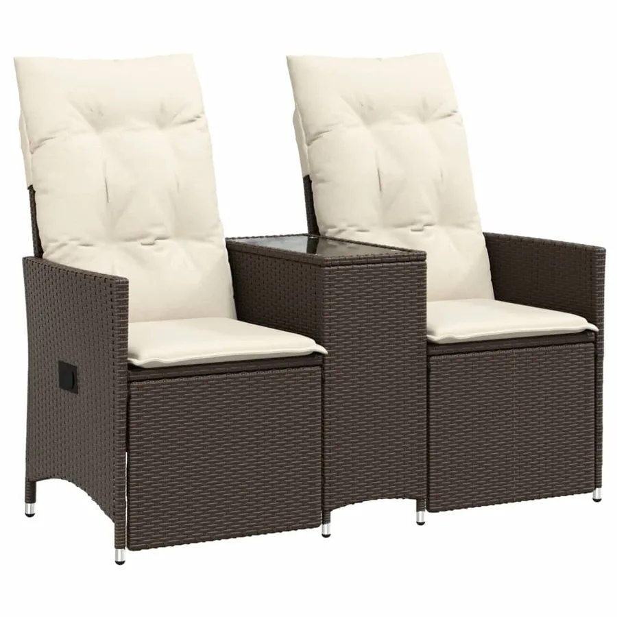 Canapé de jardin inclinable 2 places avec table marron rotin - 2