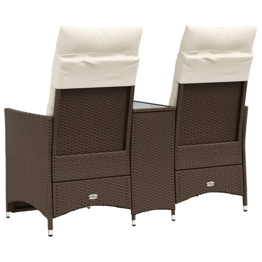 Canapé de jardin inclinable 2 places avec table marron rotin - 6