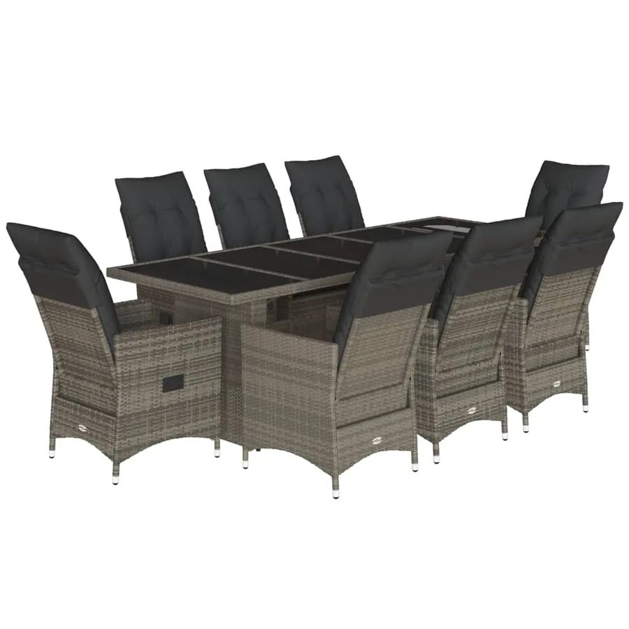 Ensemble de bistro de jardin 9 pcs coussins gris poly rotin - 2