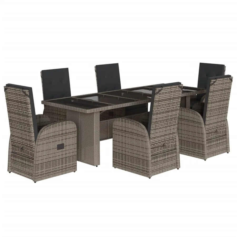 Ensemble à manger de jardin et coussins 7 pcs gris rotin - 2